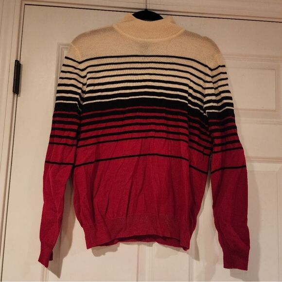 Charter Club merino wool red and black striped sweater M - Picture 1 of 4